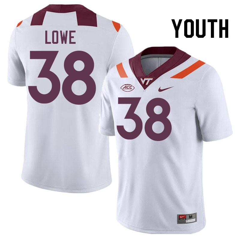 Youth #38 Kyle Lowe Virginia Tech Hokies College Football Jerseys Stitched-White